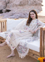 Qalamkar Off White Luxury Lawn Chikankari Embroidery Dress