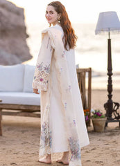 Qalamkar Off White Luxury Lawn Chikankari Embroidery Dress