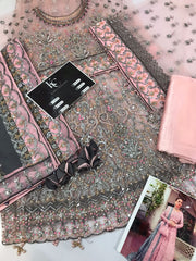 Net baby pink  fromal mexi unstitched by Kapra collection - Kapra Collection