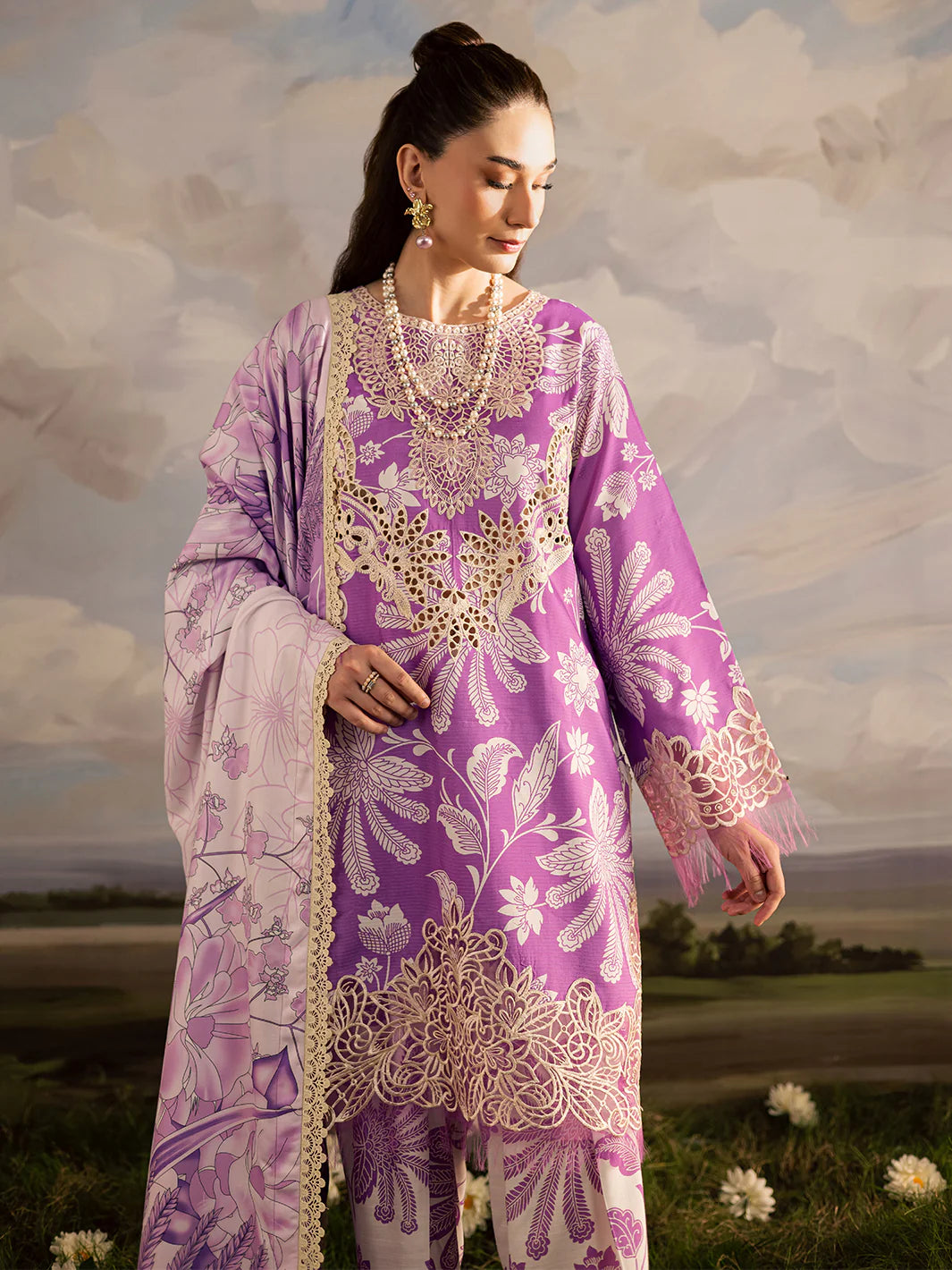 03-Piece Printed Lawn Suit - Unstitched - Kapra Collection