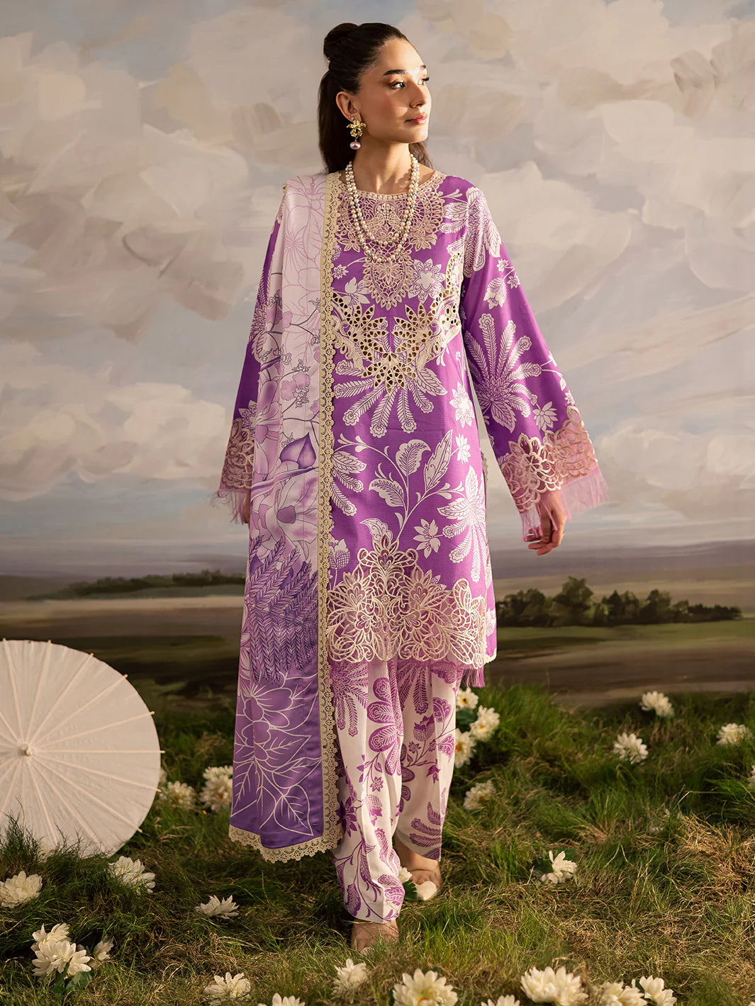 03-Piece Printed Lawn Suit - Unstitched - Kapra Collection