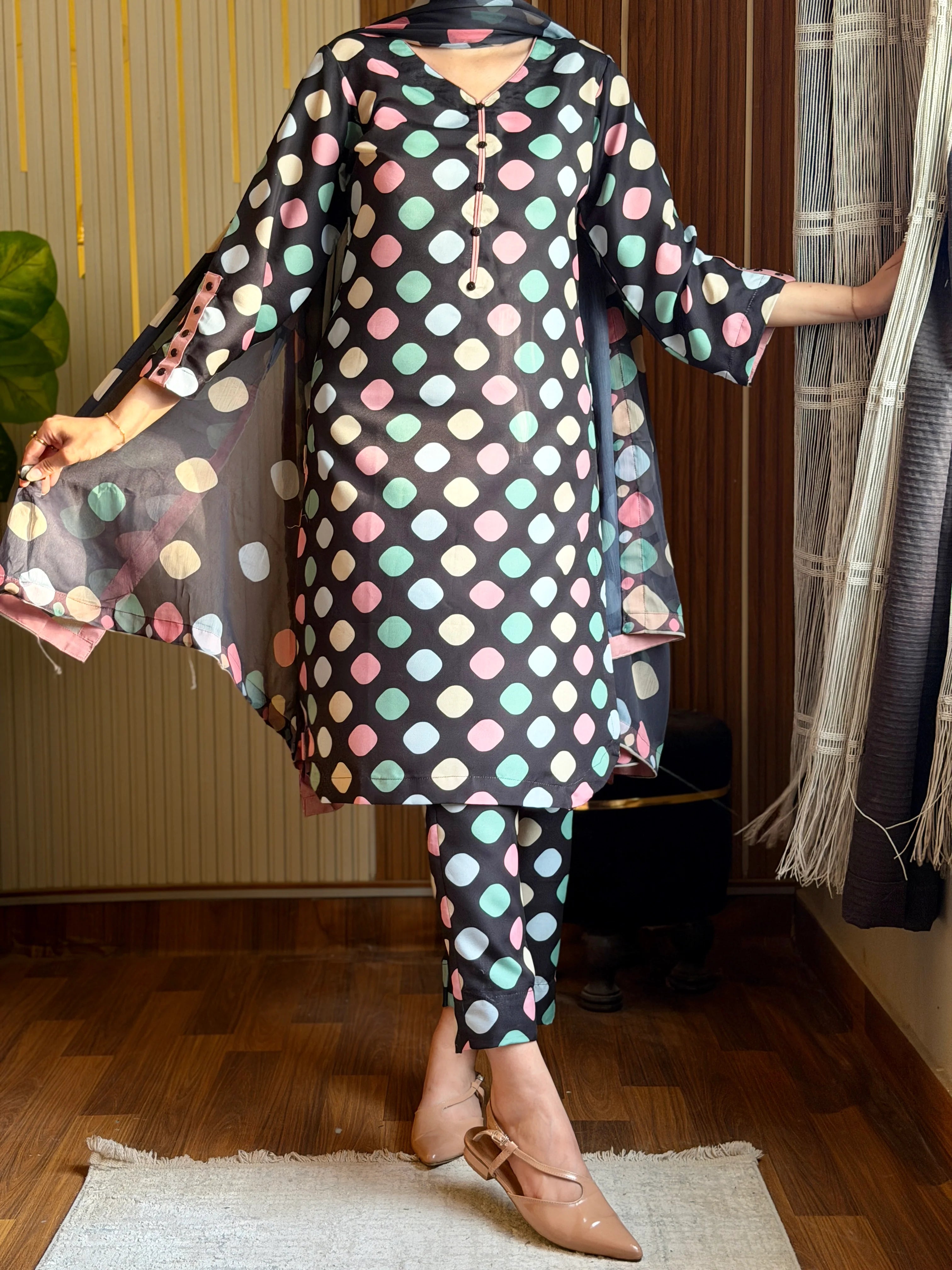 03-Piece Printed Silk Suit | Unstitched - Kapra Collection