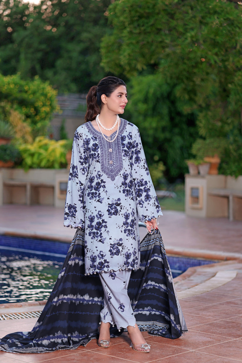 3-Piece Digital Print Embroidered Lawn Suit
