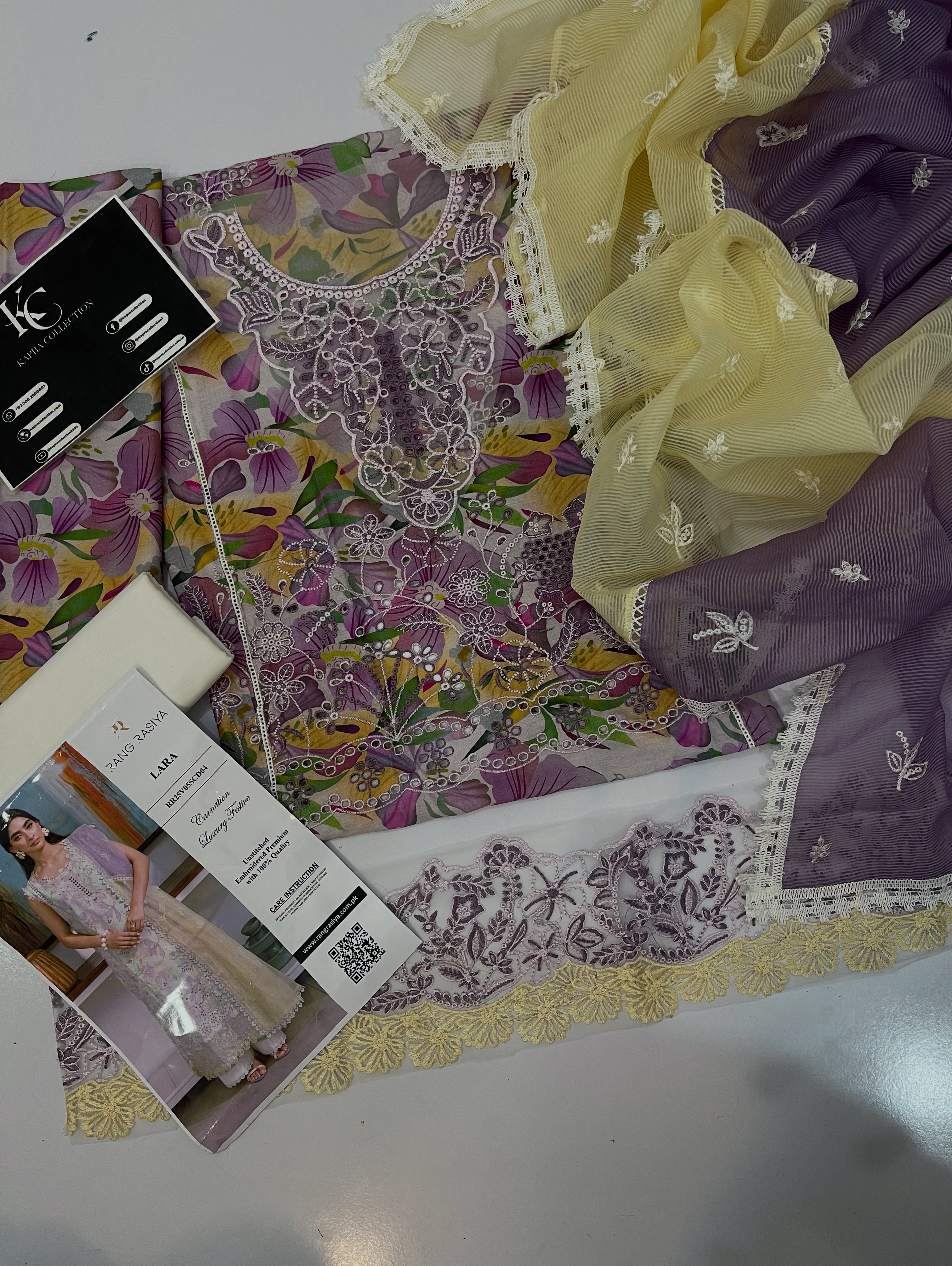 3 piece lawn Unstitched khaddi net