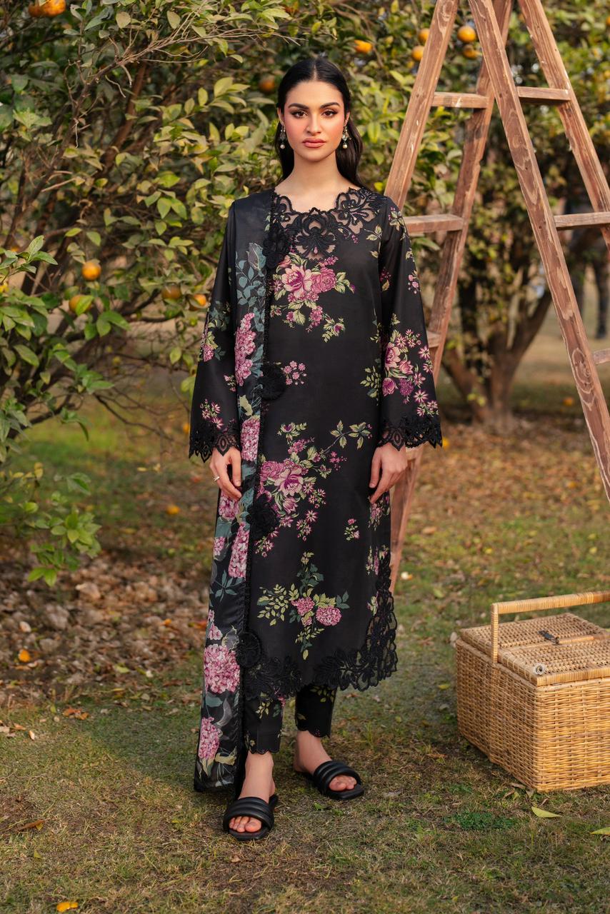 Iznik black all-over floral print dress