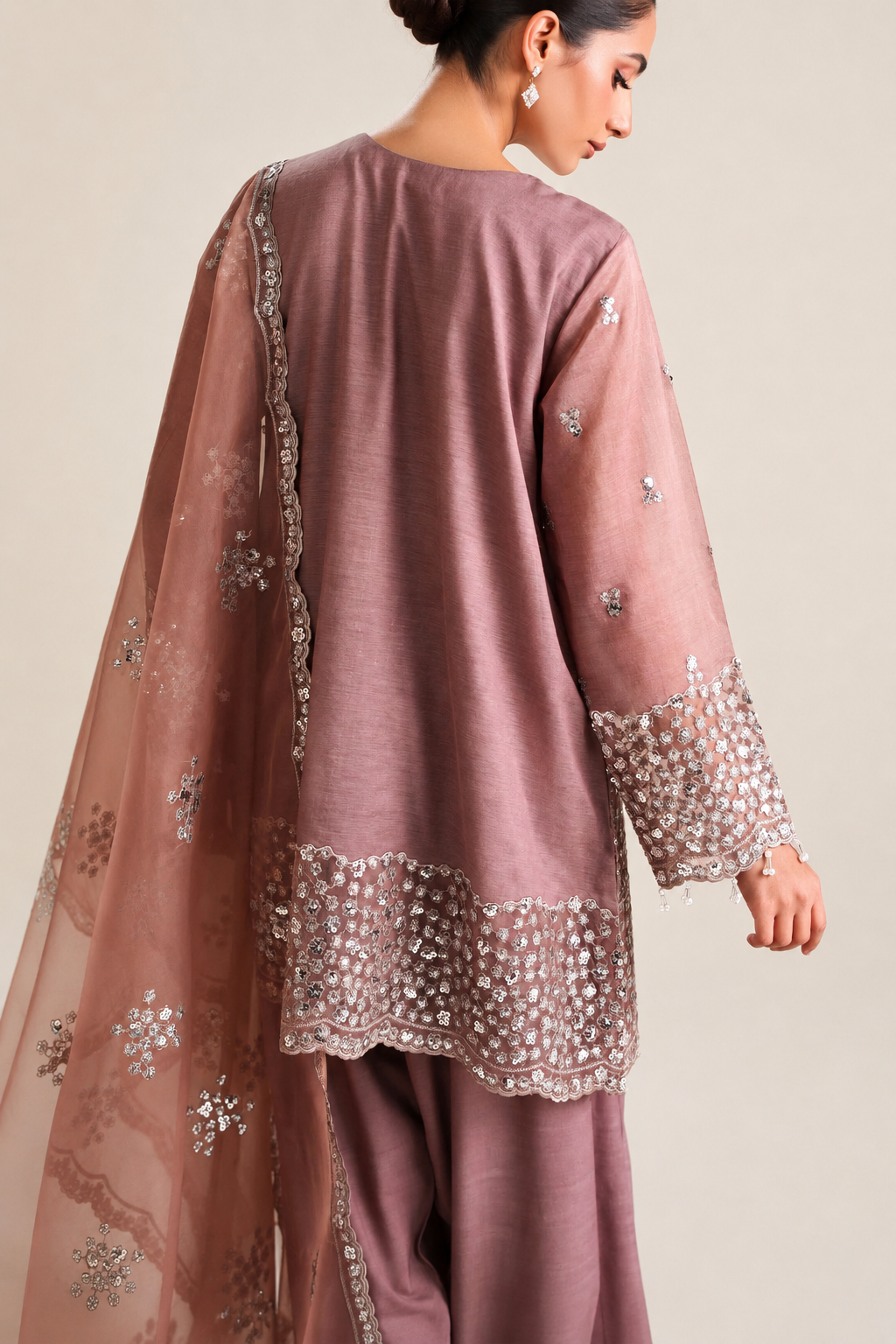 Roshaneh – Thread & Sequin Embroidered Cotton Silk 3 Piece Suit | Unstitched