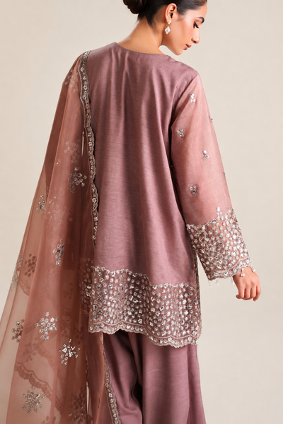 Roshaneh – Thread & Sequin Embroidered Cotton Silk 3 Piece Suit | Unstitched