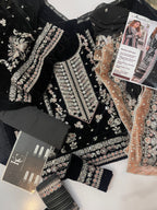 Aneelas Black Velvet 3piece Dress