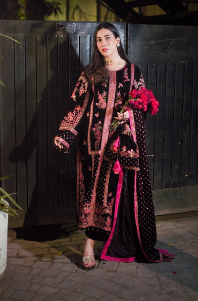 Aneelas - 3PC Velvet Embroidered Suit - Kapra Collection