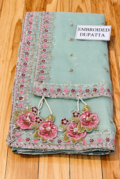 Suhaila – Sage Rose Embroidered Silk Suit