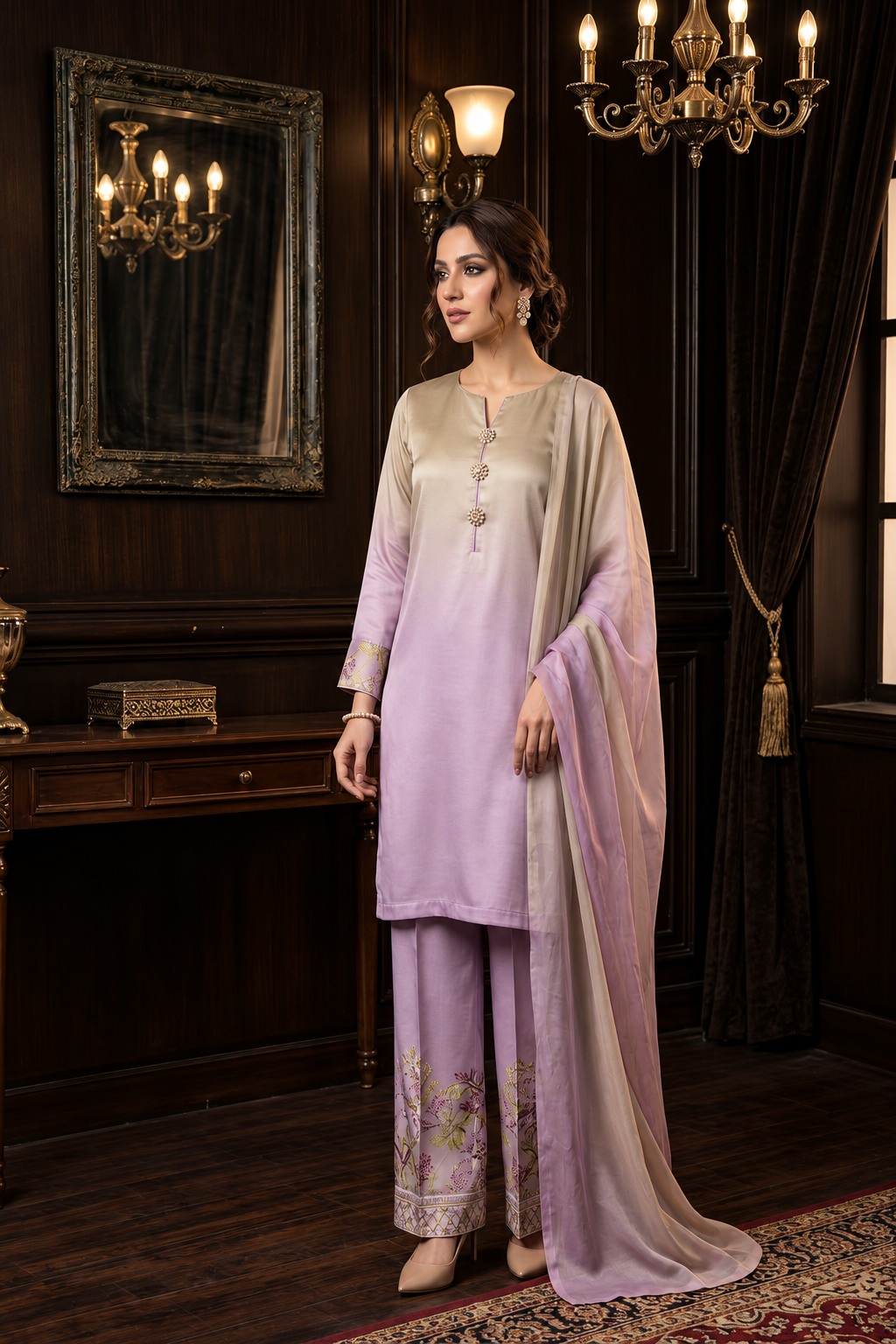 Rameela – Champagne Lilac Shamoze Silk Suit
