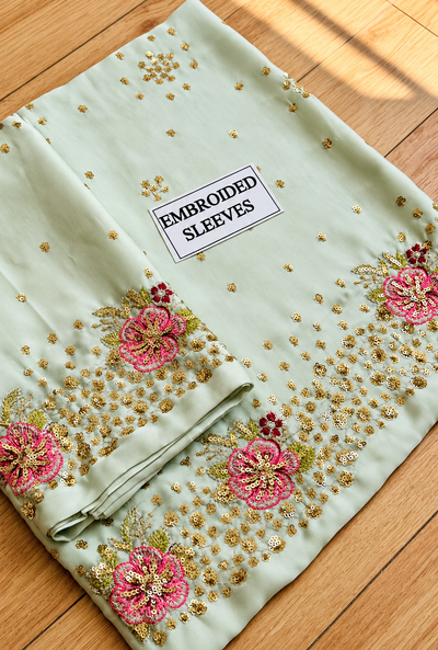 Suhaila – Sage Rose Embroidered Silk Suit