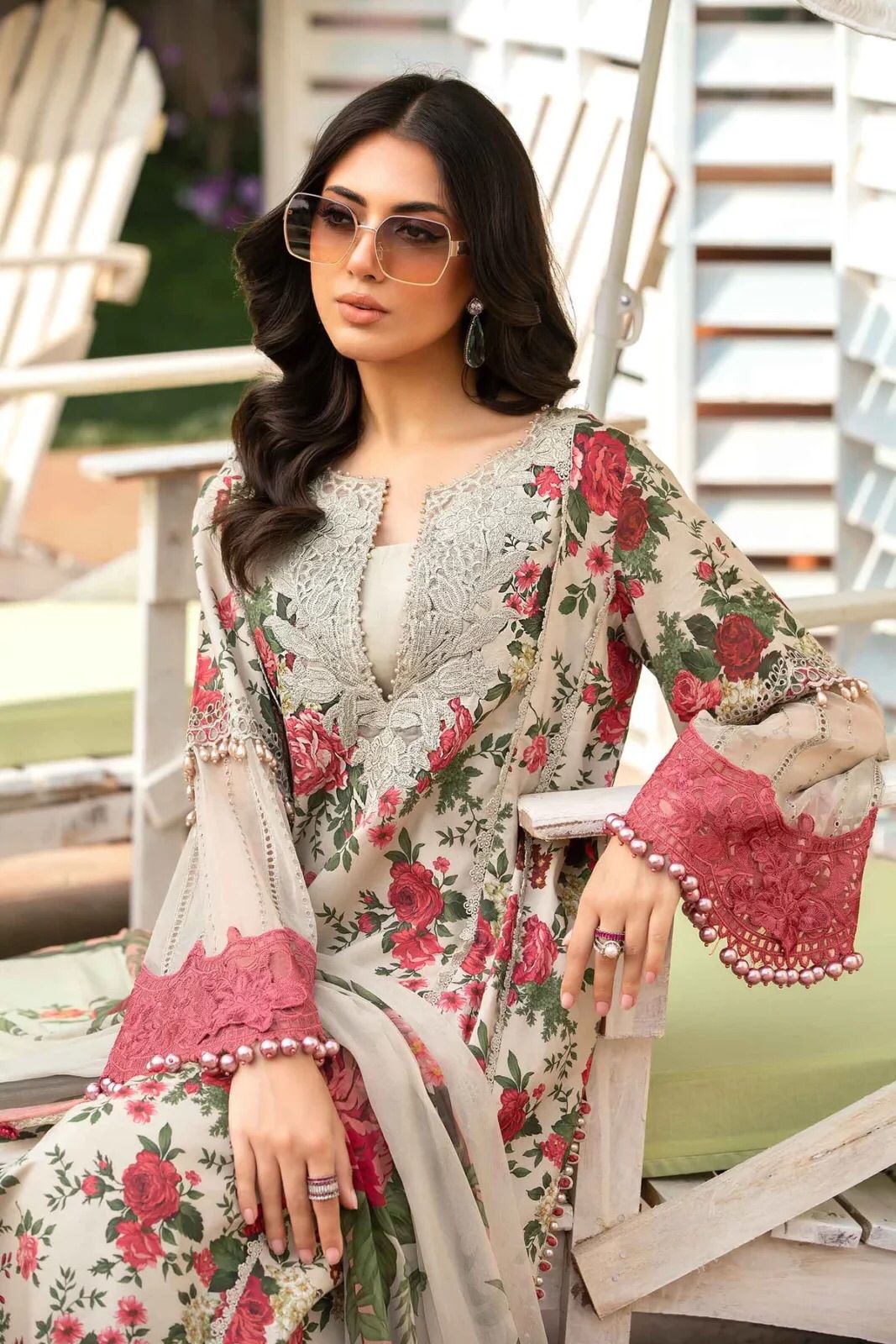 M print digital printed lawn unstitched suit - Kapra Collection