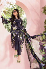 Neavy Blue 3 Piece Unstitched Lawn Embroidered  Suit