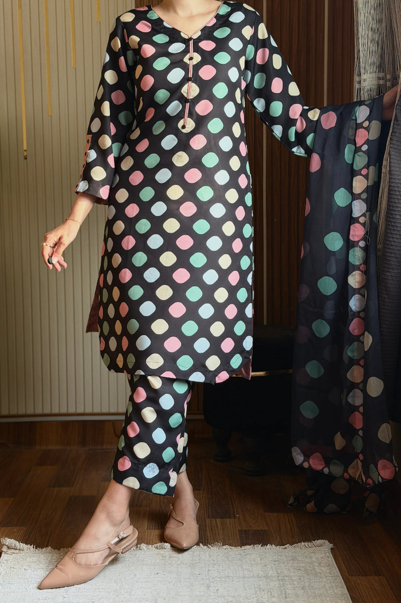 03-Piece Printed Silk Suit | Unstitched - Kapra Collection