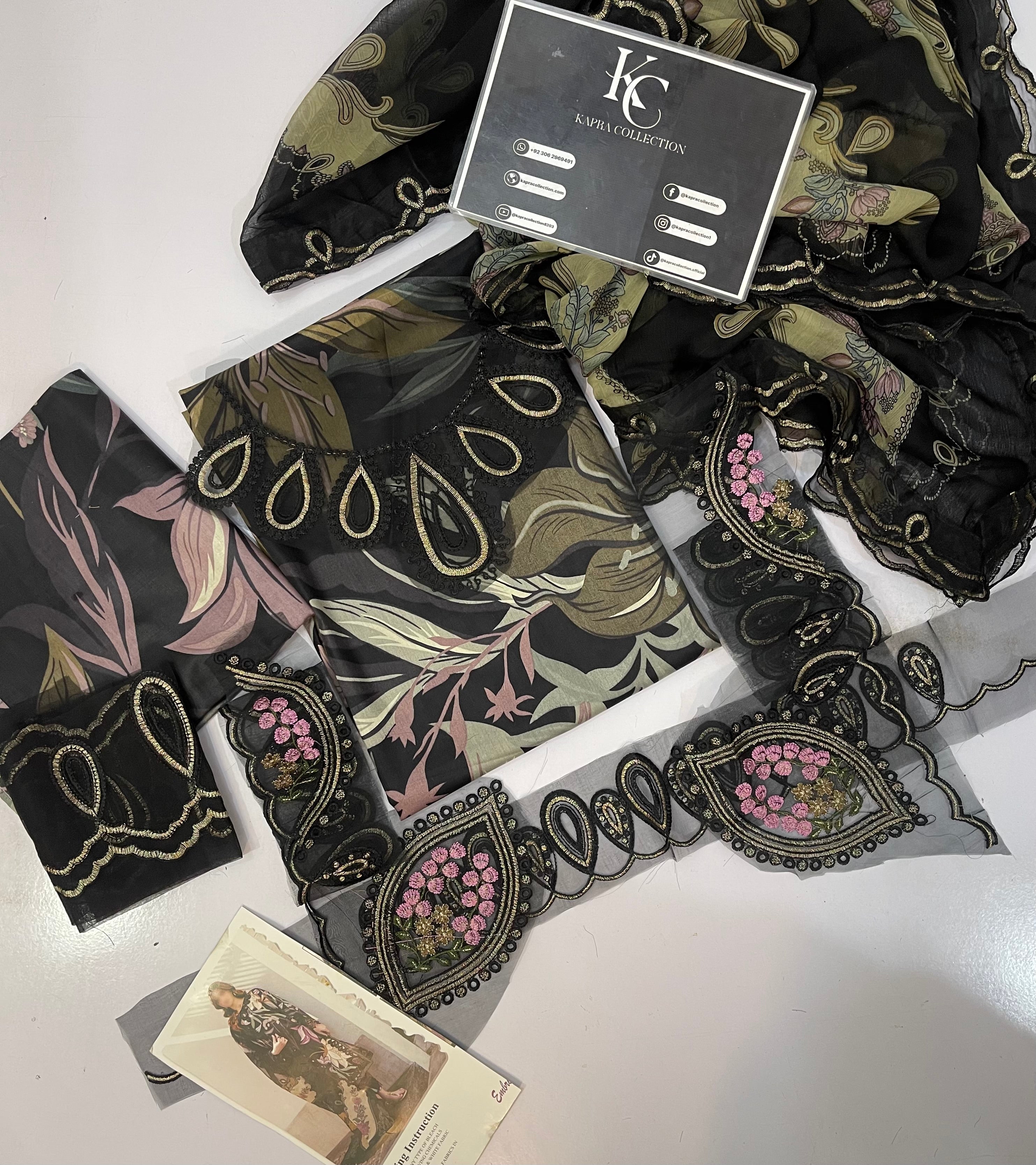 Baroque 3 piece Unstitched Digital Printed Black Dress