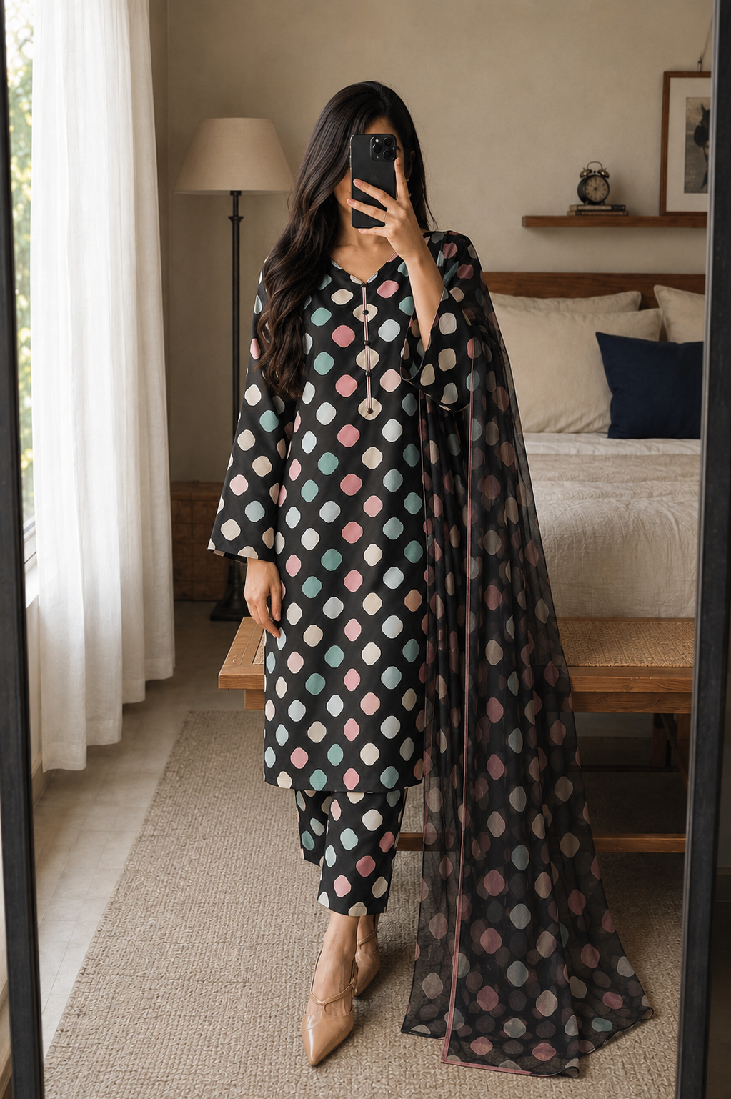 Rania – Midnight Confetti Shamoze Silk Suit