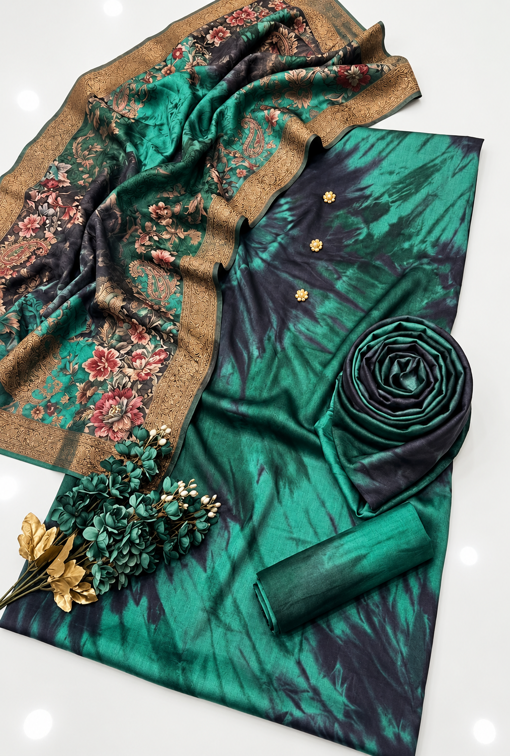 Naveera – Emerald Noir Printed Silk Suit