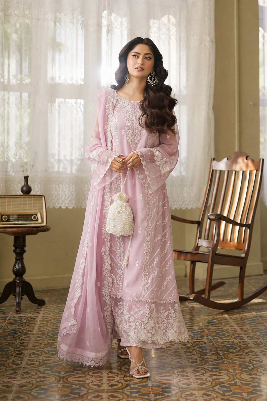 Afsheen – Blush Embroidered Chiffon Suit