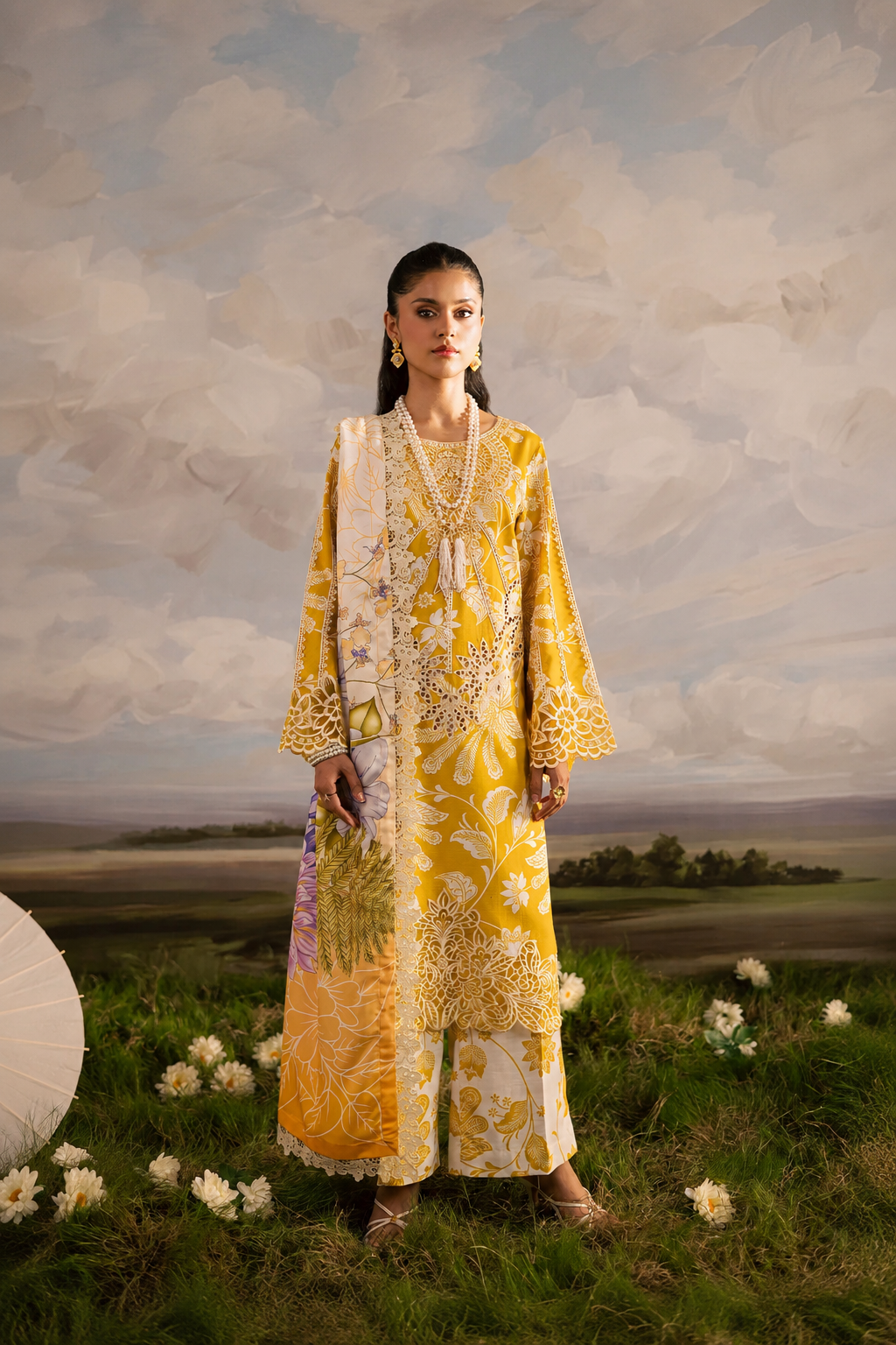 Arooj – Mahnur Inspired Mustard Lawn Suit