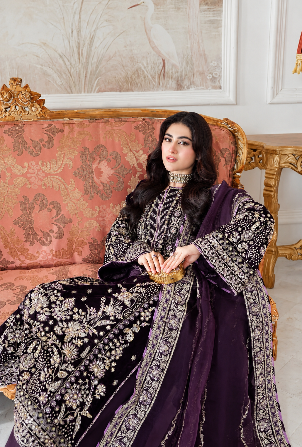 Dureena – Midnight Plum Embroidered Velvet Suit