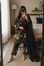Hoor – Midnight Tulip Shamoze Silk Suit - Kapra Collection