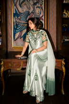 Elham – Golmohar Inspired Mint Shamoze Silk Suit