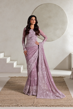 Shanaya – Dusty Lilac Embroidered Chiffon Saree