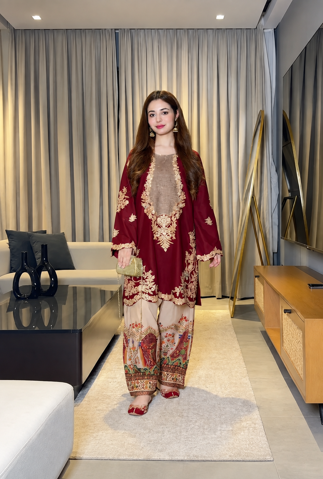 Shazmeen – Ethnic Inspired Maroon Silk 2 Piece Suit