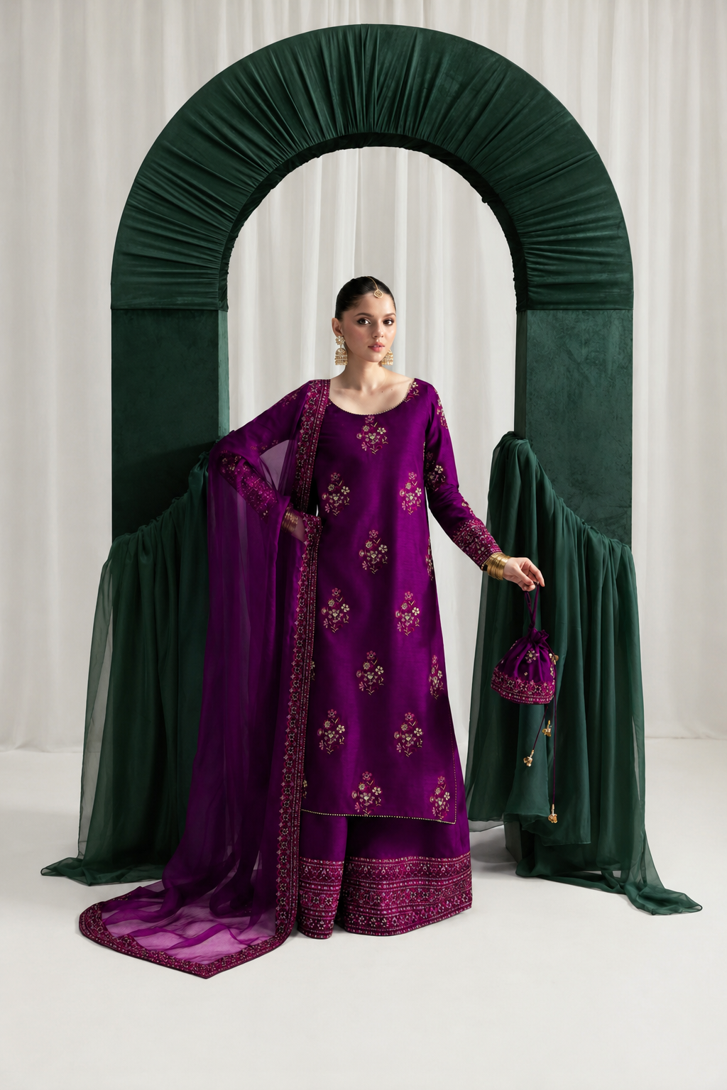 Saira – Zaib Inspired Magenta Raw Silk Suit