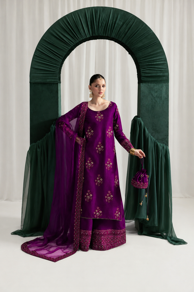 Saira – Zaib Inspired Magenta Raw Silk Suit