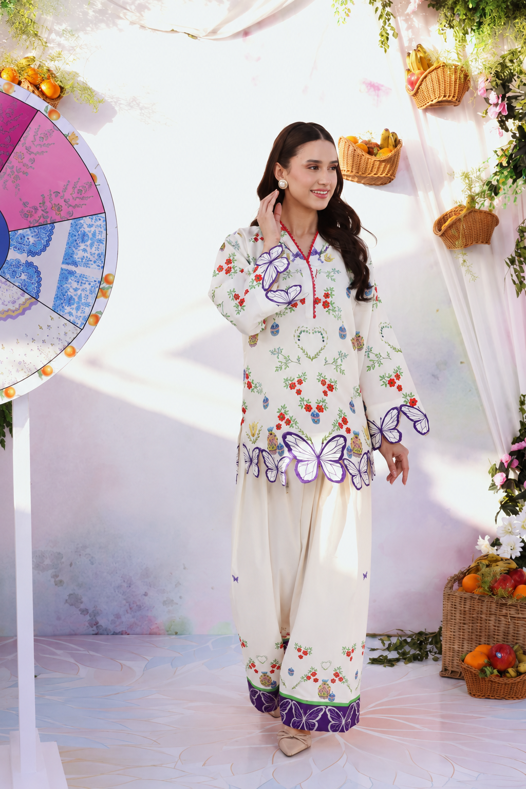 Aqsa – Ivory Butterfly Embroidered Lawn Suit