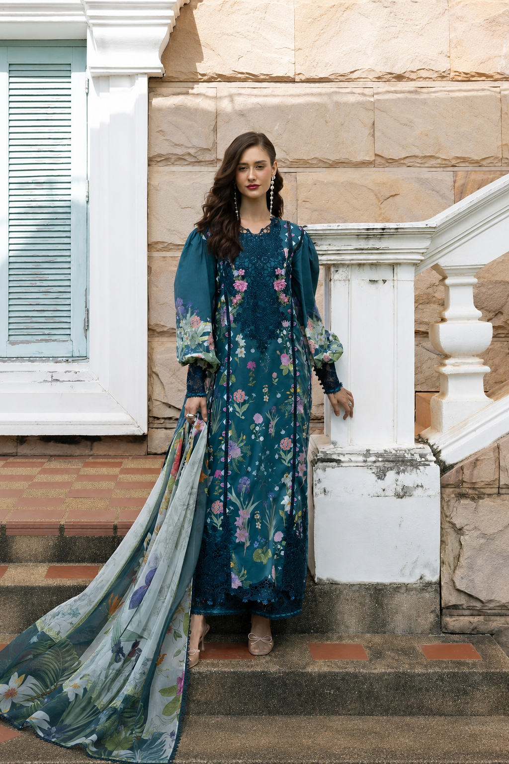 Anabia – Elaaf Inspired Teal Lawn Suit