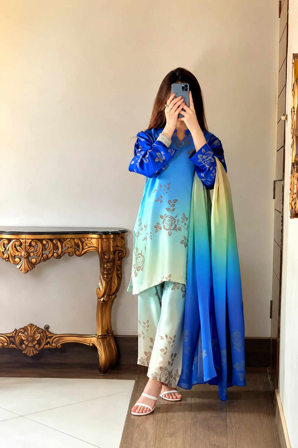 Zoya – Royal Azure Shamoze Silk Suit
