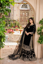 Zuwaina – Haseens Inspired Black Chiffon Gharara Suit