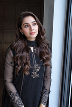 Rubaisha – Onyx Bloom Embroidered Chiffon Suit