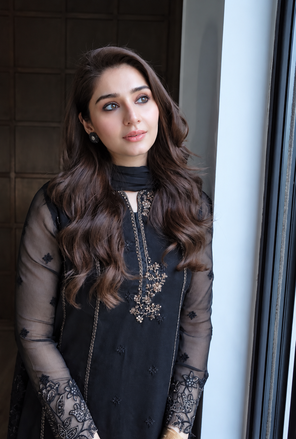 Rubaisha – Onyx Bloom Embroidered Chiffon Suit