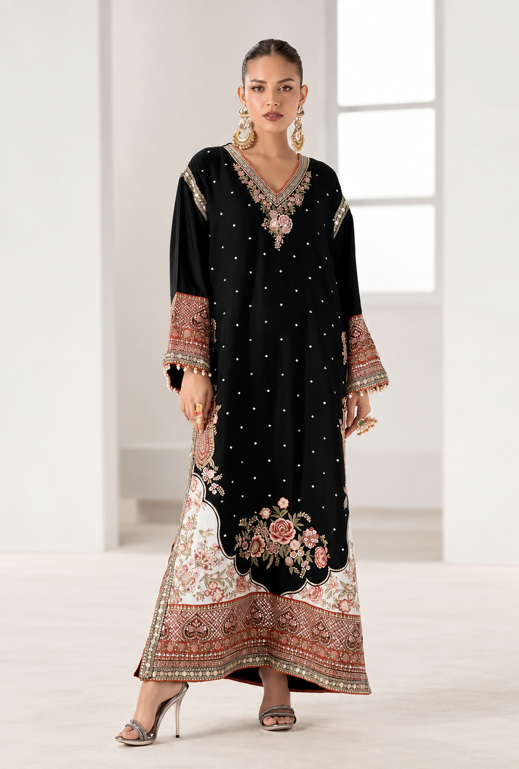 Ruwaida – Ethnic Inspired Embroidered Raw Silk Kaftan