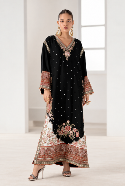Ruwaida – Ethnic Inspired Embroidered Raw Silk Kaftan