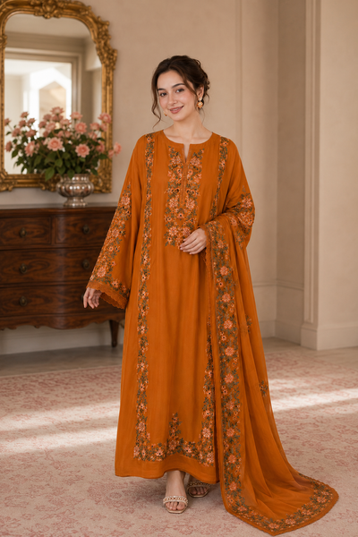Maliha – Ethnic Inspired Rust Shamoze Silk Suit
