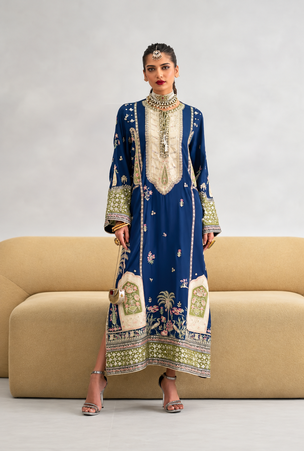 Ilma – Ethnic Inspired Royal Blue Silk Kaftan