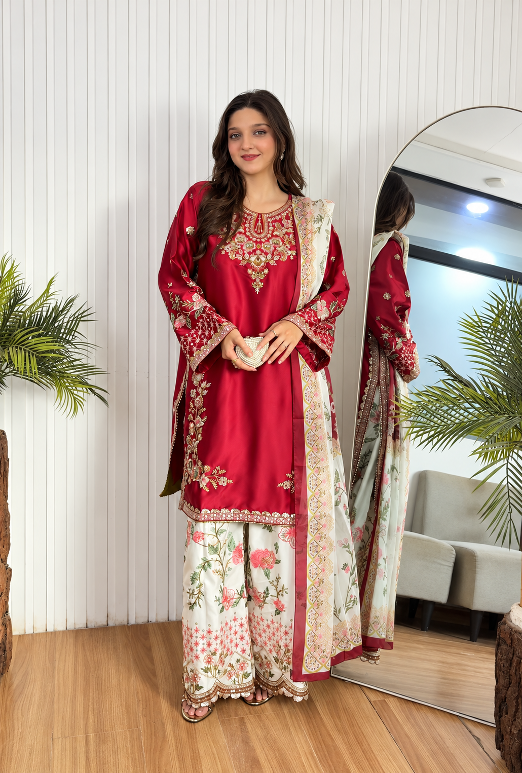 Ethnic – Red Embroidered Silk Suit