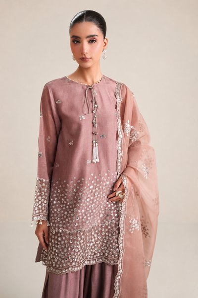 Roshaneh – Thread & Sequin Embroidered Cotton Silk 3 Piece Suit | Unstitched