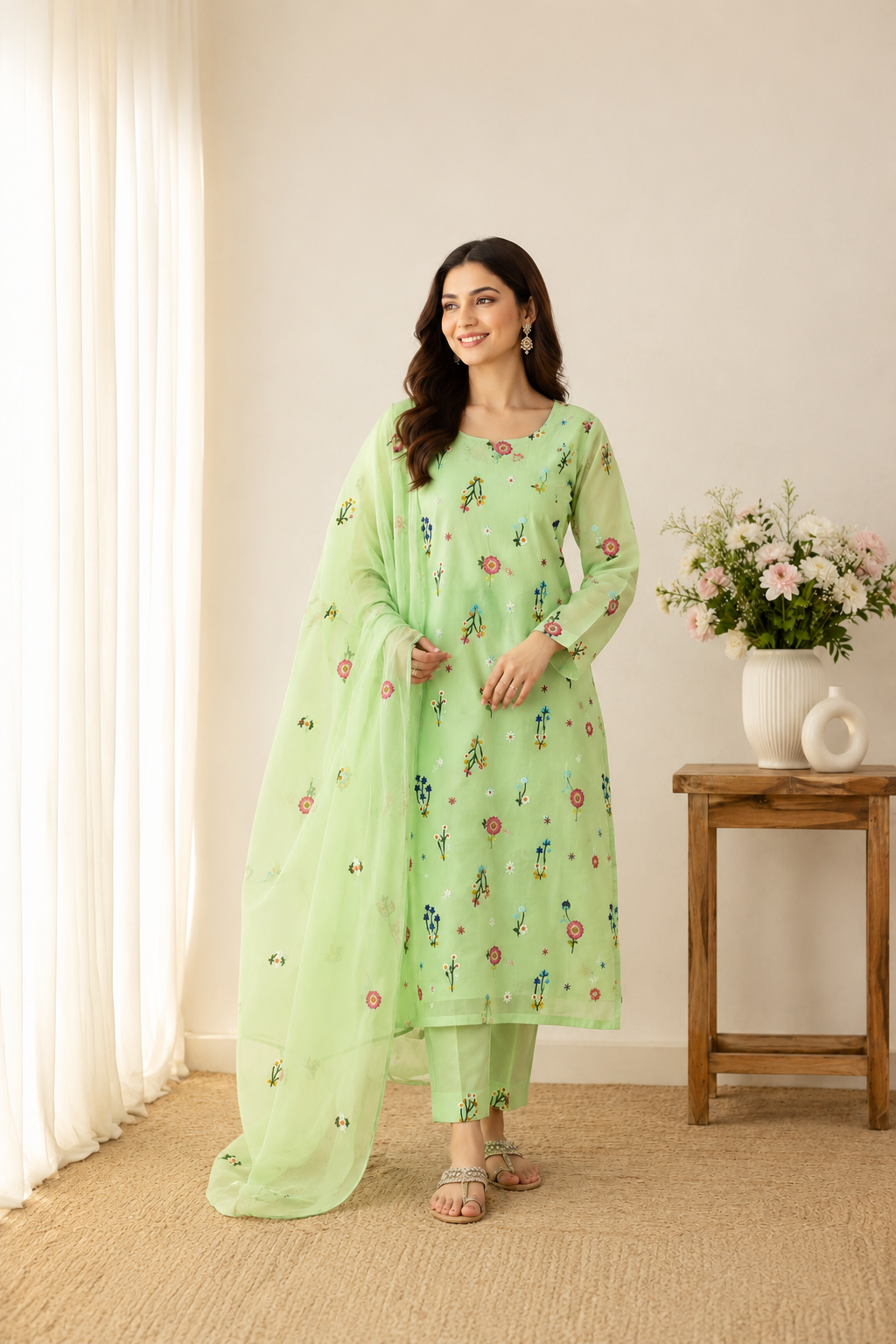 Liyana – Mint Meadow Embroidered Lawn 3 Piece Suit | Unstitched