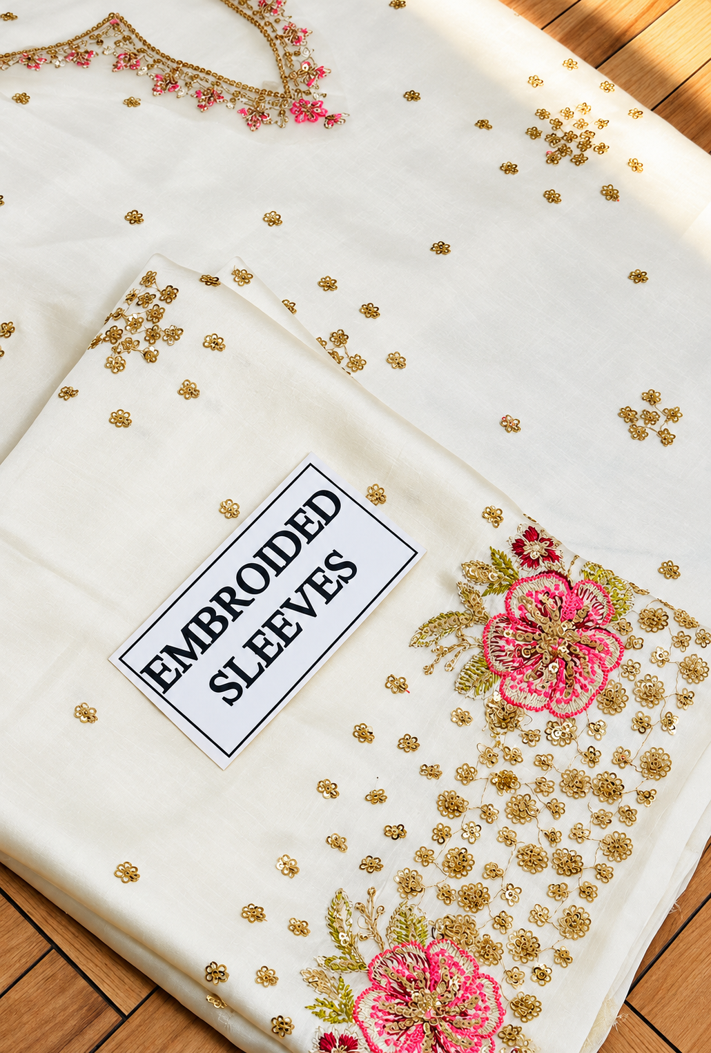 Zuhaira – Ivory Rose Embroidered Silk Suit