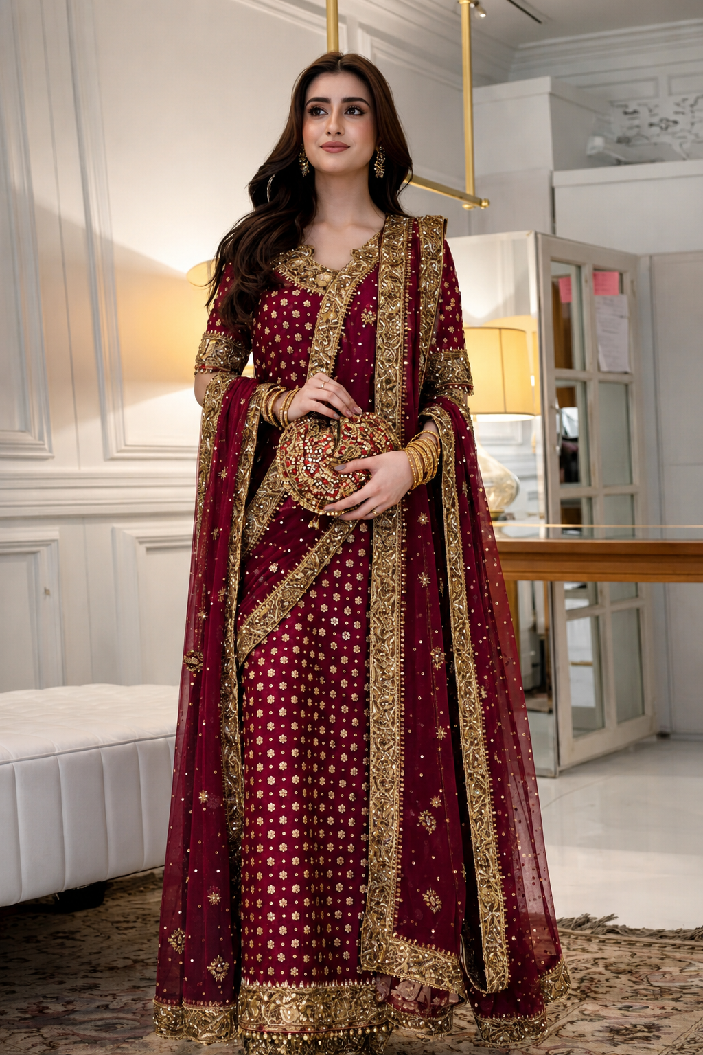 Fareeha – Haris Shakeel Inspired Hand-Embellished Shimmer 3 Piece Suit | Unstitched