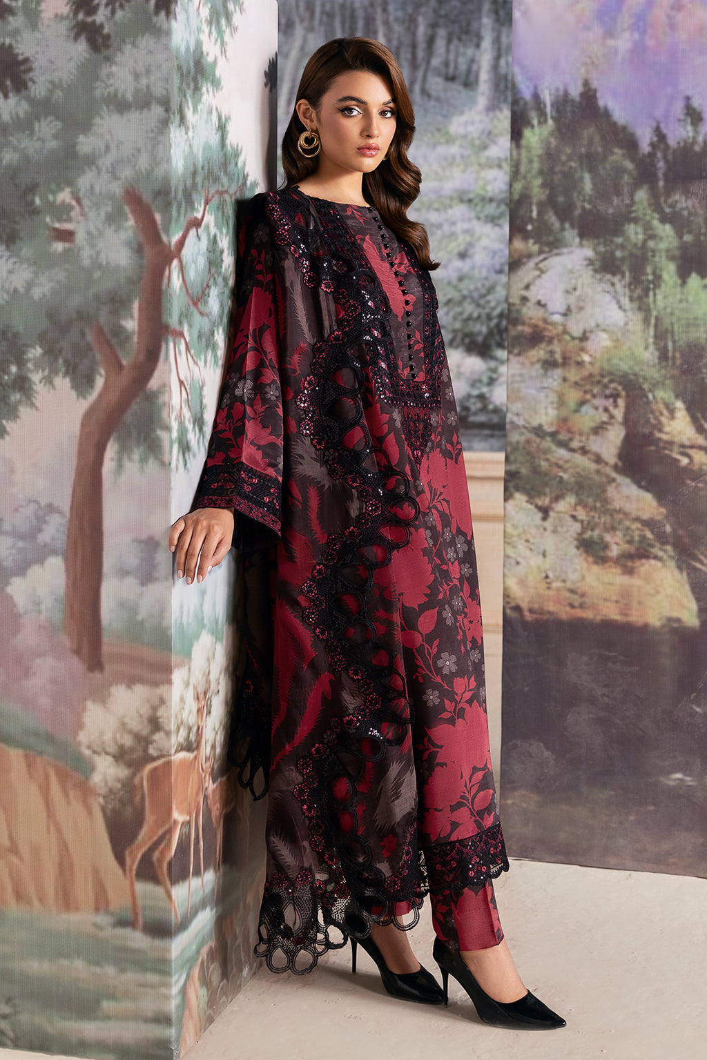 Ramsha Black Lawn 3piece Dress - Kapra Collection
