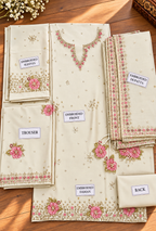 Zuhaira – Ivory Rose Embroidered Silk Suit