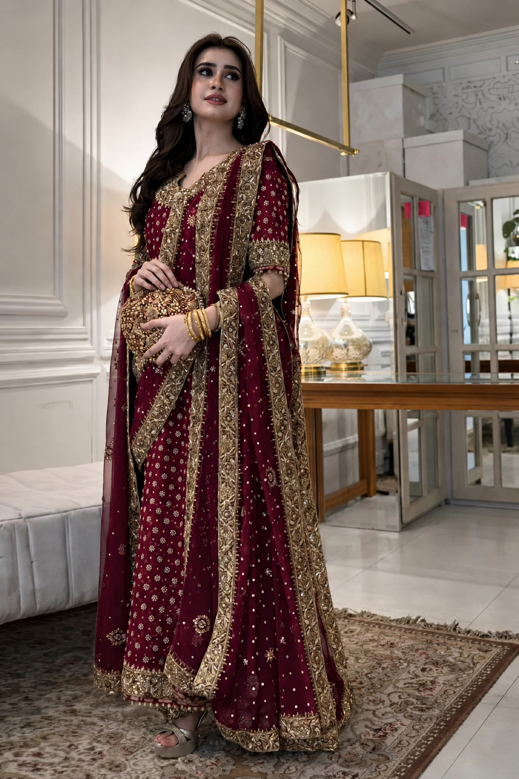 Fareeha – Haris Shakeel Inspired Hand-Embellished Shimmer 3 Piece Suit | Unstitched