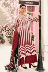 3 Piece Unstitched Lawn Suit Red Strip